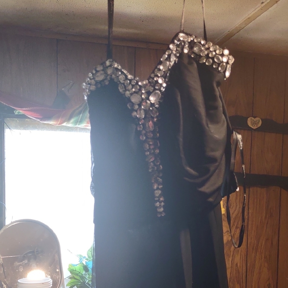 Jessica Simpson Black Prom Dress with Silver Accents